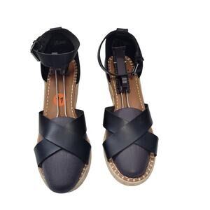 White Mountain Black Espadrille Wedge Heels Crisscross Straps Shoes Size 11